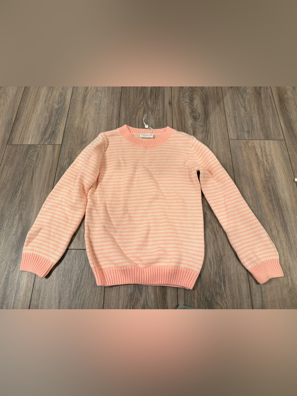 Girls' Pink and Cream Stripe Ribbed Crewneck Sweater